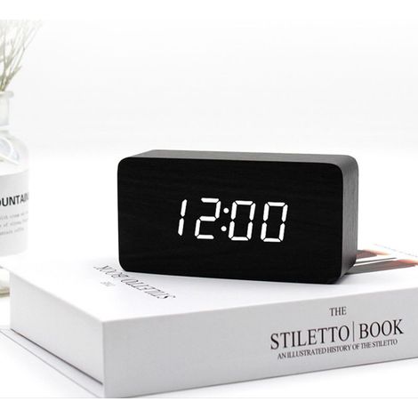 Numérique Réveil Bois Réglable Luminosité Contrôle Vocal LED Horloge Rectangle Affichage Temps Température Décor À La Maison- (1/2)
