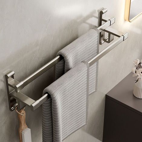 Porte Serviettes Salle de Bains Auto-Adhésif Acier Inoxydable SUS304 Barres Porte Serviettes Mural Adhesif pour Douche et Cuisine, Étanche Barres Porte avec Crochet Double Bars-40cm-RAPANDA (1/4)