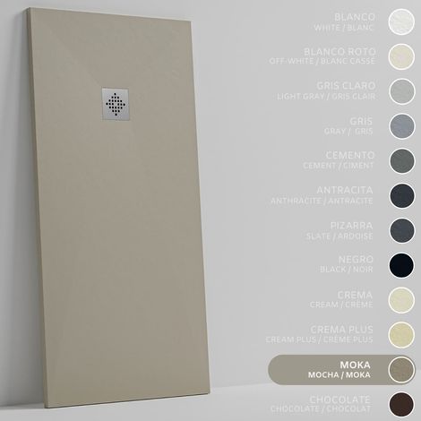 SOULHOME Duschwanne - Mineralguss & Gel Coat - Stein-Struktur - Rutschfest - Mokka - 90x80- Extraflach 3cm - Inklusive Ablassventil - Standard