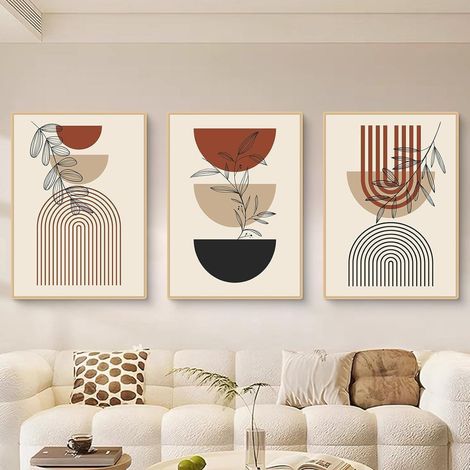 Poster 3er Set Boho Pflanze Geometrisch Abstrakt Wandbild D 30x40cm (1/5)