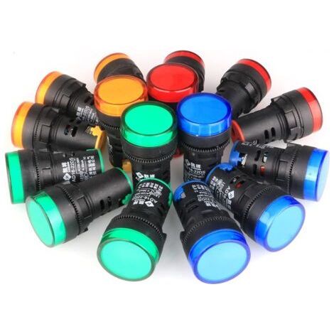 16pcs Voyant Rouge/Jaune/Bleu/Vert 22mm LED Panneau Pilote AC 220V 20mA Indicateur Signal Lampe (Chaque Couleur 4pcs) (1/5)