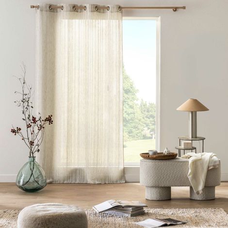 Voilage à œillets ZAHO – 140 x 260 cm – Voile tissé fils chenillés – Coloris lin - 140x260cm - Lin