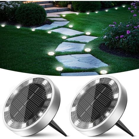 Spots solaires au sol - Lot de 2 - Éclairage solaire de jardin - Lampe d'extérieur - Idéal pour jardin, allées, pelouse, terrasse, cour, piscine - Blanc (1/5)