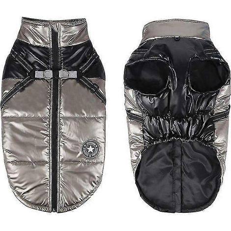 Wasserdichte Hundebekleidung, Wintermantel mit Geschirr, warme Haustierkleidung, große Hundejacke, Chihuahua-Labrador-Bulldoggen-Mantel, Kostüm, Gold, Schwarz (1/5)