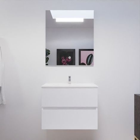 BadezimmerMˆbel 70 cm ROSALY mit Waschtischplatte und Spiegel El»gance ht80 Ò Weifl Ò Waschtischplatte aus Keramik (1/5)