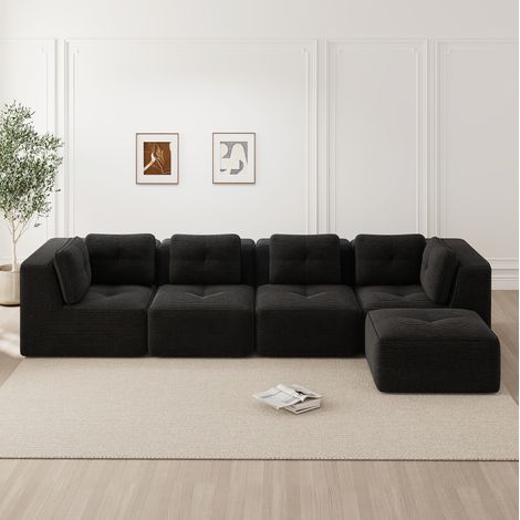 Modulares Sofa 386 x 104 x 69 cm aus schwarzem Cordstoff, montagefrei, für Wohnzimmer – MEUBLIV (1/5)