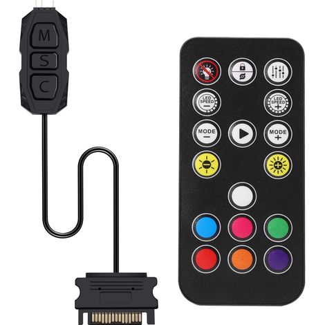 ARGB Contrôleur avec Télécommande SATA 5V 3 Broches PC Mini Contrôleur de Ventilateurs Kit,Bande LED PC, Ventilateurs ARGB D'ordinateur (1/5)