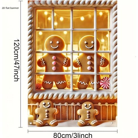 Bannière de Noël à suspendre à la fenêtre, décoration festive, toile de fond bonhomme de neige et Père Noël pour les fêtes de fin d'année - 80 x 120 cm (polyester) - 13