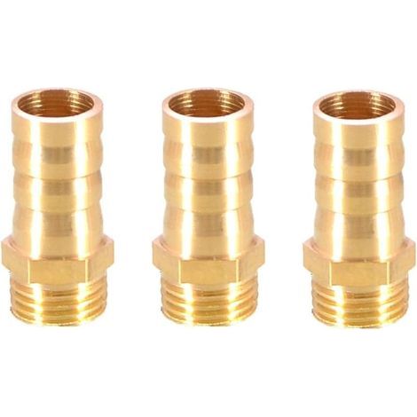3 pièces de raccord de tuyau en laiton avec connecteur à barbe 12 mm à filetage BSP mâle de 1/4 pouce - Raccord de tuyau à bride - Adaptateur de tuyau (1/3)