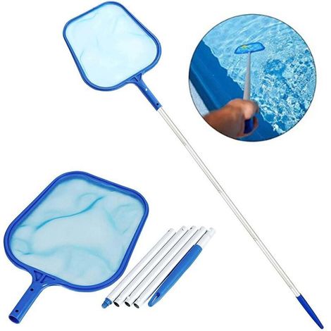 Filet d'écumage de piscine de 160 cm, filet de râteau à feuilles avec poteau télescopique à 5 sections pour le nettoyage des étangs et des spas (1/4)