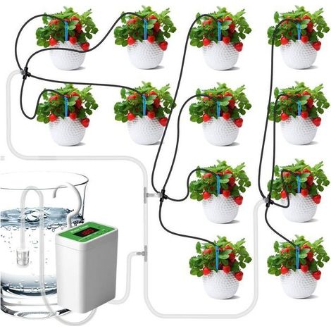 Kit de riego por goteo automático, 12 kits de sistema de riego automático para plantas de interior, pantalla LED y sistema (1/4)
