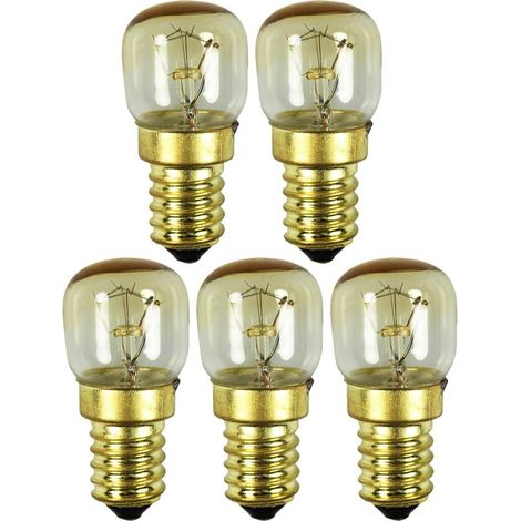 Ampoule de four - Lot de 5 - Verre résistant - 15W E14 300°C - Pour four et micro-ondes - Blanc chaud (1/3)
