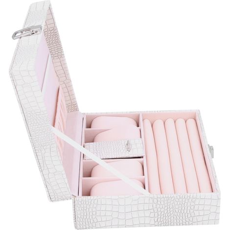 Boîte à bijoux en similicuir blanc portable, rangement organisé multicouche pour collection (1/5)