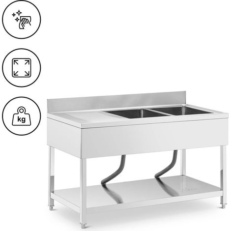Plonge inox - Royal Catering - Dimensions de la table : 140 x 70 x 97 cm - Évier : 500 x 400 x 250 mm (1/5)