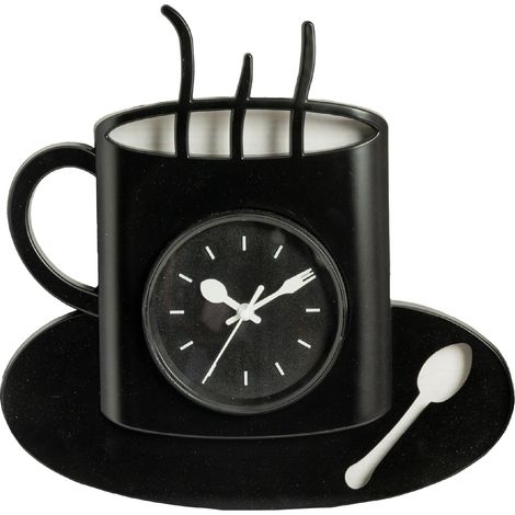 Orologio da Parete Tazza Caffè 29,5x29,5 cm Design Moderno Nero con Tazzina e Cucchiaino Decorativo per Cucina Bar Sala Colazione (1/4)