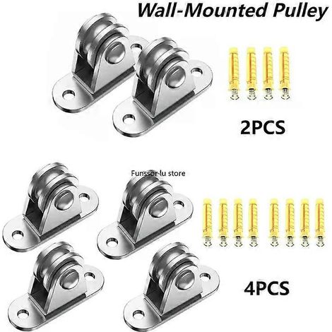 Kit de 2 ou 4 poulies fixes robustes avec poulie amovible, fixation murale, charge maximale de 80 kg (176 lb), pour portail coulissant et câble métallique - JXLGV (1/5)
