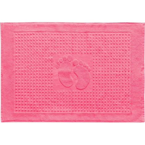 Alfombra de baño rectangular de rizo de 50x70 cm con estampado de pies en color rosa fucsia. (1/5)