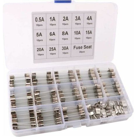 150Pcs 6X30mm Professionnel Voiture Fast-Souffler Verre Tube Fusible Kit: 130Pcs Rapide Coup Verre Tube Fusible + 20Pcs Fusible Siège, avec Transparent Plastique Boîte (1/4)