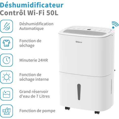 Shinco – Déshumidificateur 50L/jour pour pièces jusqu'à 55m² – Drainage continu, contrôle APP, filtre à charbon actif – Mode séchage et silence — vue 2