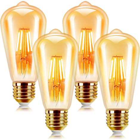 E27 Ampoule LED Vintage 4 Pack Edison Style Retro 6W Antique Lampe décorative Blanc Chaud 2200K 600LM Non-Dimmable, Lot de 4 (1/5)