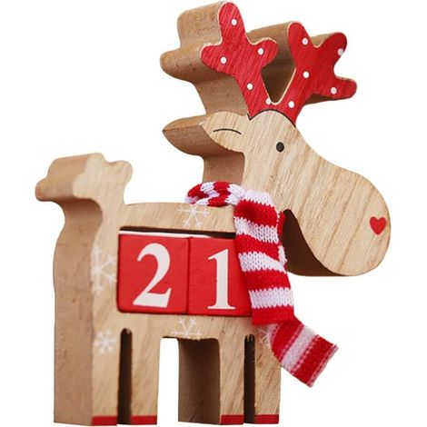 Calendrier De Lavent En Bois - Motif Renne - Décoration De Table De Noël - Réutilisable Année Après Année - 1 Pièce (1/4)