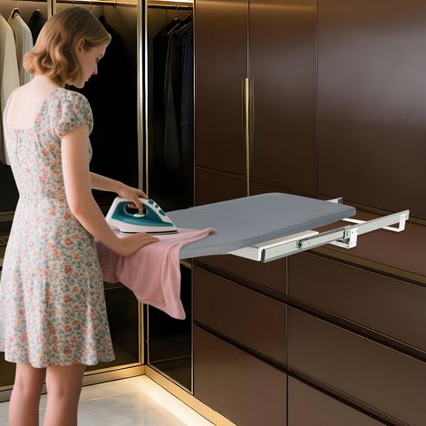 【Maison connectée】Table à repasser rétractable à rotation à 180°, pliable, à ranger dans un placard, gris (1/5)
