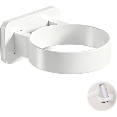 Support Mural pour Sèche Cheveux sans Perçage, Porte Sèche Cheveux et Lisseur, Organisateur Salle de Bain, Fixation Adhésive Forte, Rangement Gain de Place Universel Durable Blanc (1/5)