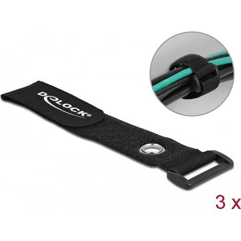Delock Brida de cable con lazo y ojal de sujeciÃ³n LA 280 x AN 38 mm negra 3 piezas