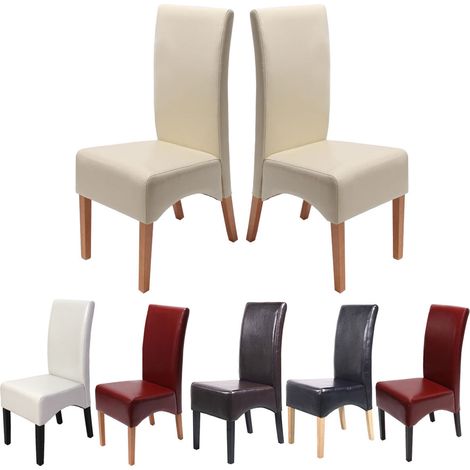 Lot de 2 chaises Latina, salle à manger, cuir reconstitué - rouge, pieds clairs (1/4)