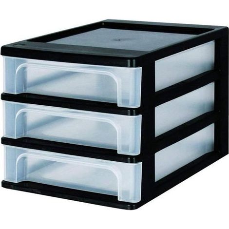Iris Ohyama, Tour de Rangement Plastique, 3 Petits Tiroirs, Noir, Ouverture Facile, Format A4, Meuble, Organisateur, pour Bureau, Fourniture Scolaire, Papeterie, Sans BPA, OCH-2030 (1/5)