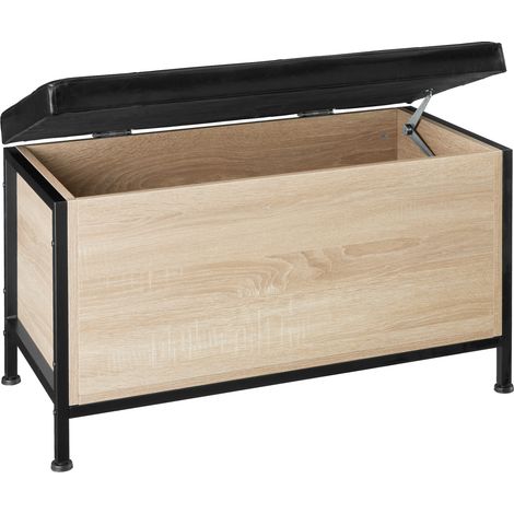 Tectake – Coffre banquette matelassée 81,5 x 41,5 x 50,5 cm – Similicuir résistant – Rangement intérieur 88L – Pieds réglables pour stabilité