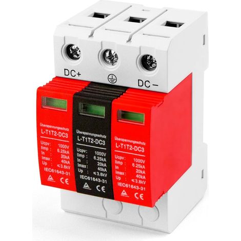 Protection Contre les Surtensions, Parafoudre de Type 1+2 (B+C), 3 Pôles avec un Courant de Décharge Maximal de 40 Ka, Protection Contre Les Surtensions pour Installations Photovoltaïques (1/5)