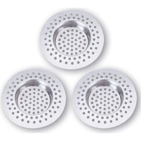 TAISHENGDA Edelstahl-Spülbeckensieb (3er-Set) – Duschhaarfänger 7,5 x 7,5 cm, 90-Loch-Duschhaarfilter, Spülbeckensieb, Küchenzubehör, Badezimmer, Küche (1/5)
