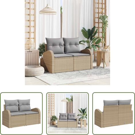 Canapé extérieur - Canapé de jardin avec coussin Beige 124 x 62 x 69cm polyrotin (1/5)