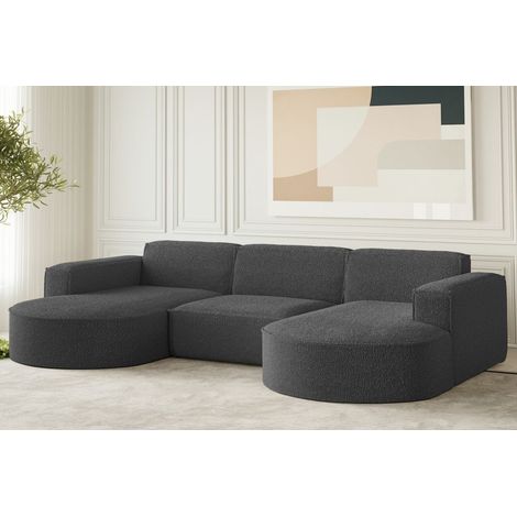 Wohnlandschaft U-Form Sofa PALMA in Stoff Ascot Graphitgrau