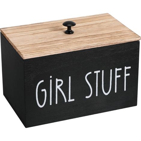 Boîte de rangement décorative pour salle de bain - boîte à mouchoirs - boîte de rangement avec couvercle - boîte à tampons - idéale pour ranger les produits d'hygiène féminine - bois - noir (1/5)