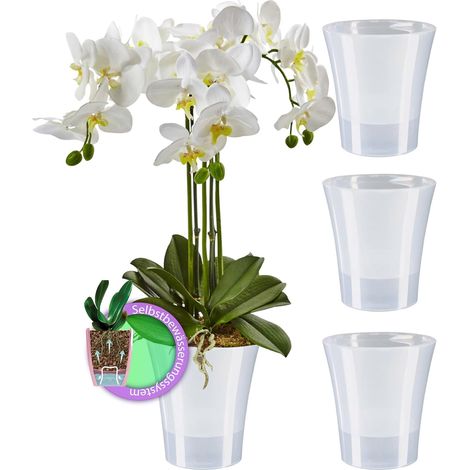 4er-Set Orchideentöpfe – 2 Liter – Transparent – Automatische Bewässerung – Für drinnen und draußen – 17 x 14,5 cm (1/5)