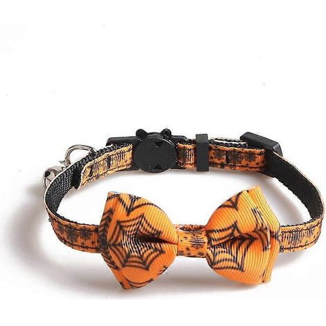 Halloween-Katzenparty-Zubehör: Zerbrechliches Sicherheitshalsband mit niedlichem Knoten, Schloss und Spinnennetz-Motiv (4er-Set)