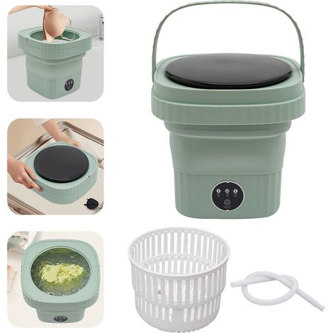 Mini-lave-linge 6 litres Lave-linge portable de voyage Lave-linge de camping avec poignée Seau à linge extensible Vert