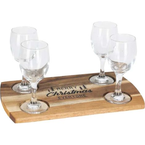 Set 4 verres whiskey 200ml + plateau acacia 290x170mm (1/5)