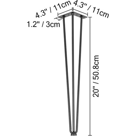 Pieds de table, acier carbone durable, design élégant en épingle à cheveux, 20 pouces (1/2)