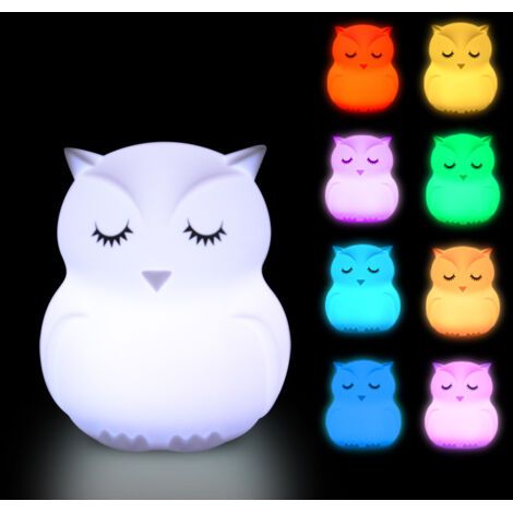 Veilleuse Enfant Chambre Lampe Veilleuse Bebe Veilleuse Hibou Multicolore Rechargeable LED Veilleuse 8 Couleurs Veilleuse Bébé (Télécommande + Tactile Dimm) [Classe énergétique A++]