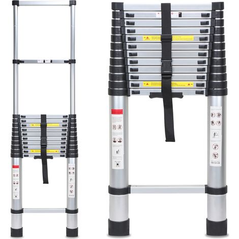 Randaco Escalera telescópica Pro 5m, aluminio, 150kg, patas antideslizantes