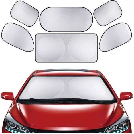 Pare-Brise-Soleil Couverture 6PCS Pare Soleil de Voiture Bloque Les Rayons UV Protector Réflecteur Solaire Avant ou Arrière , Anti-Neige Givre pour SUV La Plupart des Véhicules,argenté (1/4)