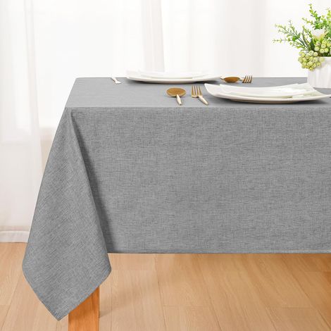 Nappe Gris Aspect Lin Lavable Imperméable,140x240cm Rectangulaire Nappe Douce Déperlante avec Effet Lotus pour Salon, Salle à Manger, Balcon, Jardin, Mariages, Maison, Festival Partie (1/5)