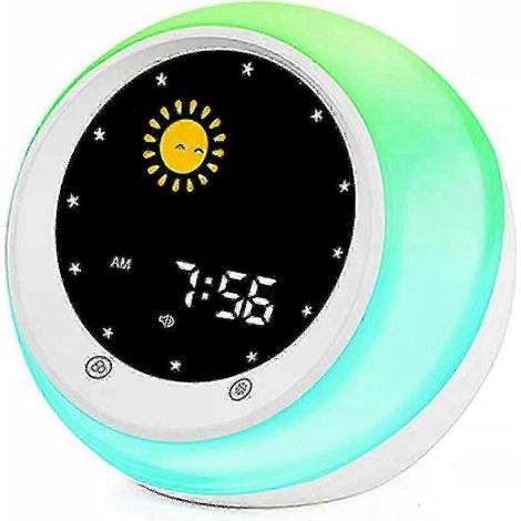 Réveil pour enfants avec affichage du soleil et de la lune, appareil d'apprentissage du sommeil pour enfants, machine à musique pour aider à dormir, lampe de réveil et veilleuse pour enseigner aux enf (1/5)