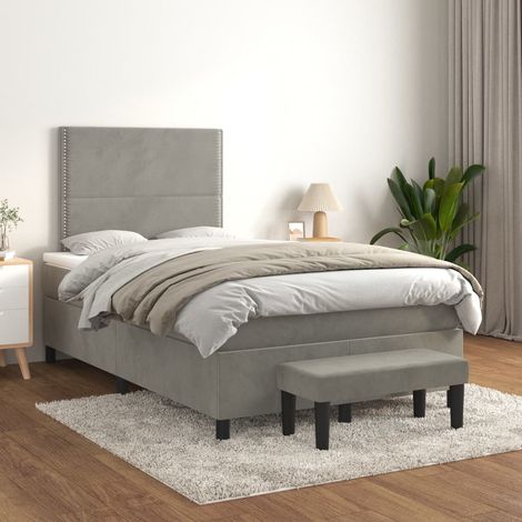 Boxspringbett mit Matratze Hellgrau 120x200 cm Samt (1/5)