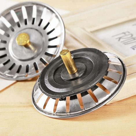 2pcs Universal 8cm Basket Drain Plug Stainless Steel Kitchen Sink Filter Double Layer Sink Stopper Drainer for Kitchen E (1/5)