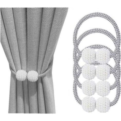 [JAMAIS UTILISÉ] 4 Embrasses à Rideaux, Rideaux Boucles, boucles de rideau magnétiques de boule de perle pour la maison, le bureau, la décoration de fenêtre d'hôtel (Blanche) (1/4)