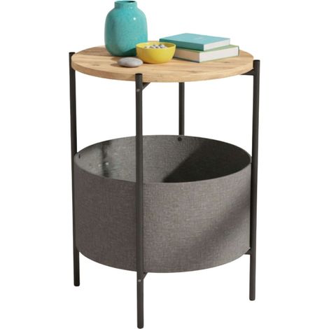 Nyx Mesa de Centro 43x60cm Gris con Superficie en Roble Safir, Patas de Metal, Melamina y Bolsa de Tela – Mueble de Salón